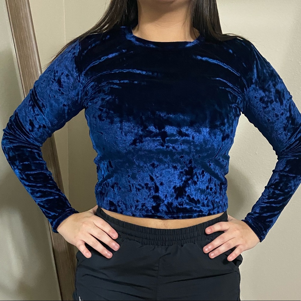 Rolla Coster OXFORD blue velvet crop top